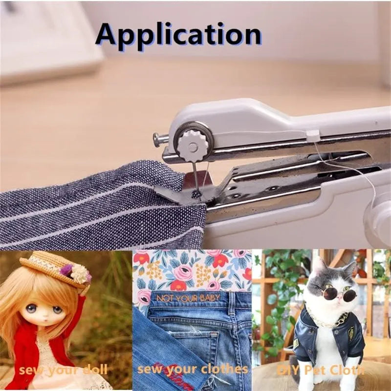Mini Sewing Machine Hand Portable Manual Handheld Cordless Electric Sewing Machine Kit Quick Repair DIY Clothes Supplies Tools