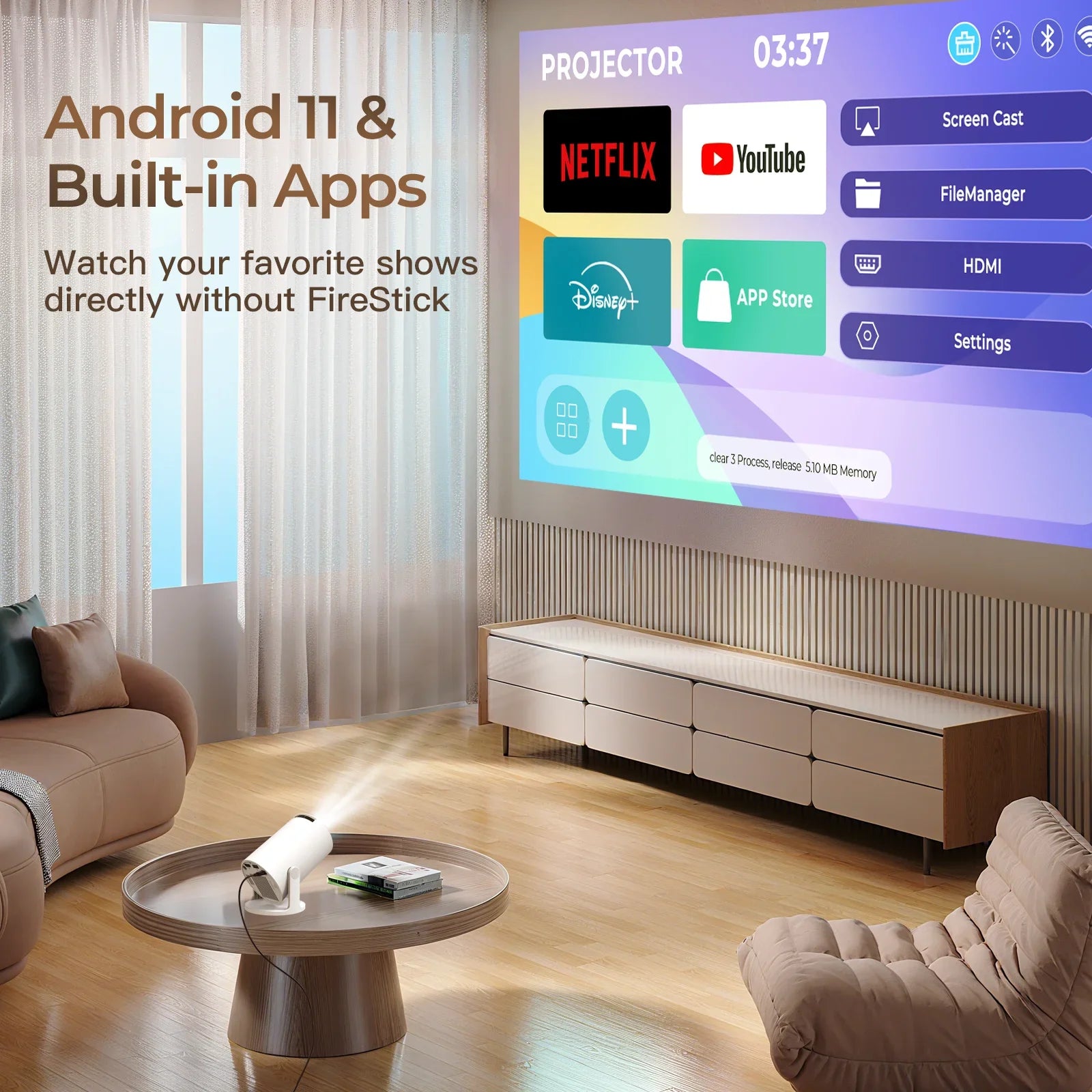 LynCast Projector HY300 Pro+ 4K Android 11 Dual Wifi6 300ANSI Allwinner H713 BT5.4 720P Native Outdoor Video Home Theater Cinema