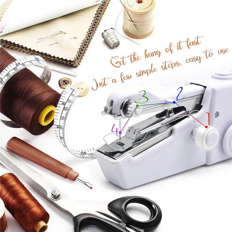 Mini Sewing Machine Hand Portable Manual Handheld Cordless Electric Sewing Machine Kit Quick Repair DIY Clothes Supplies Tools