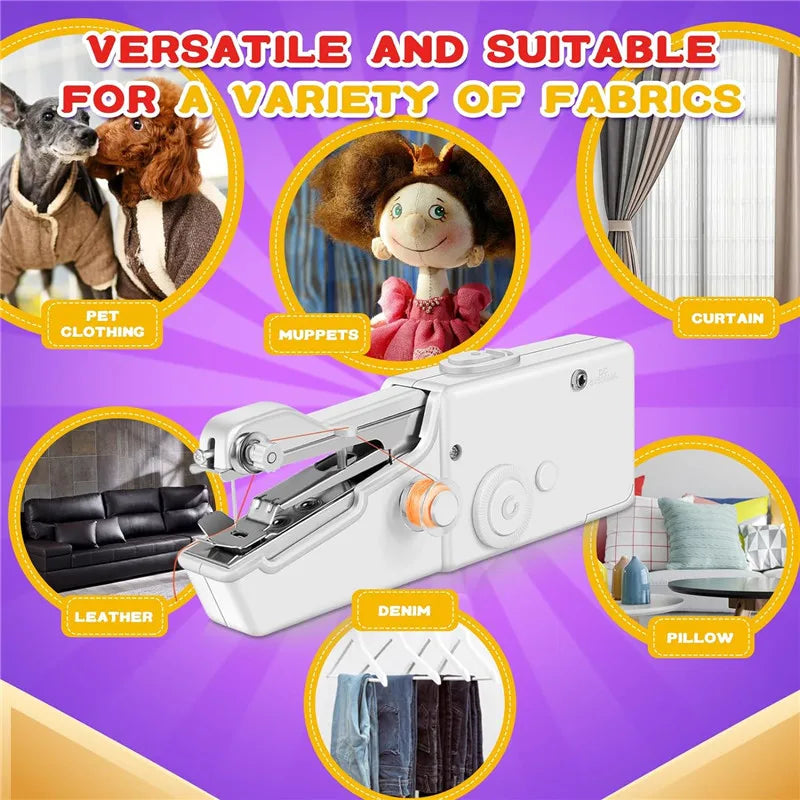 Mini Sewing Machine Hand Portable Manual Handheld Cordless Electric Sewing Machine Kit Quick Repair DIY Clothes Supplies Tools