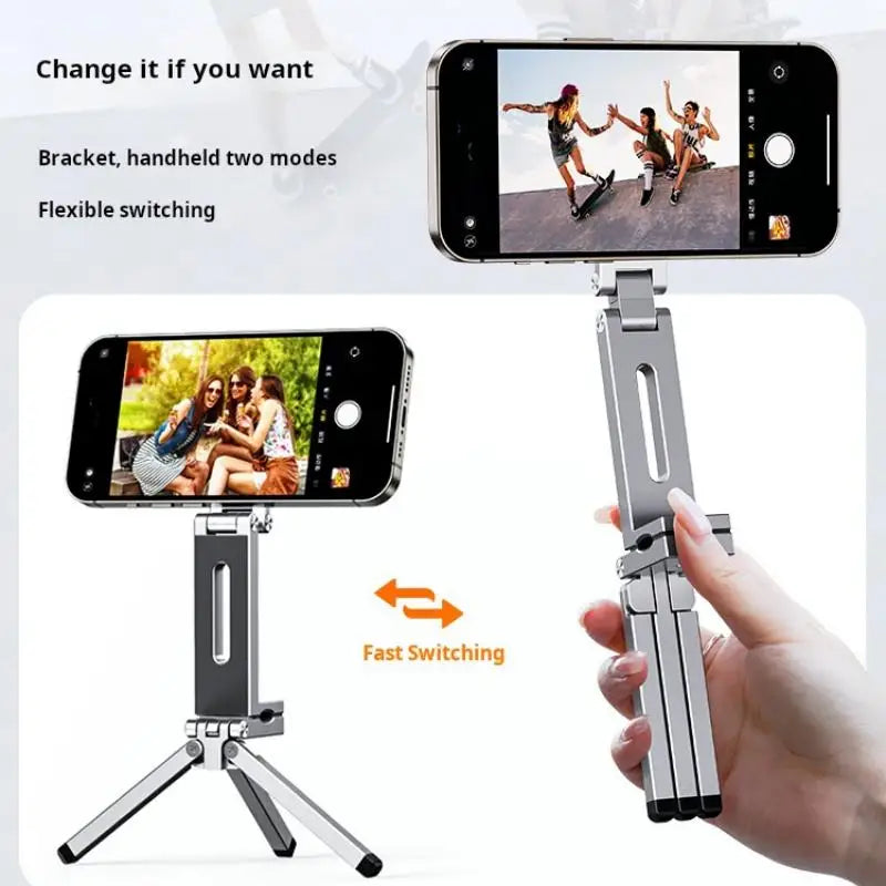 Mini Tripod Foldable Magnetic Phone Holder, Portable Travel Stand Tripod for IPhone & Android, Suitable for Desk/Plane/Train