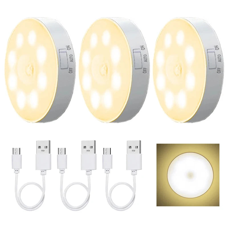 Motion Sensor LED Night Light USB Rechargeable Night Lamp For Kitchen Cabinet Wardrobe Lamp Staircase Wireless Closet Light