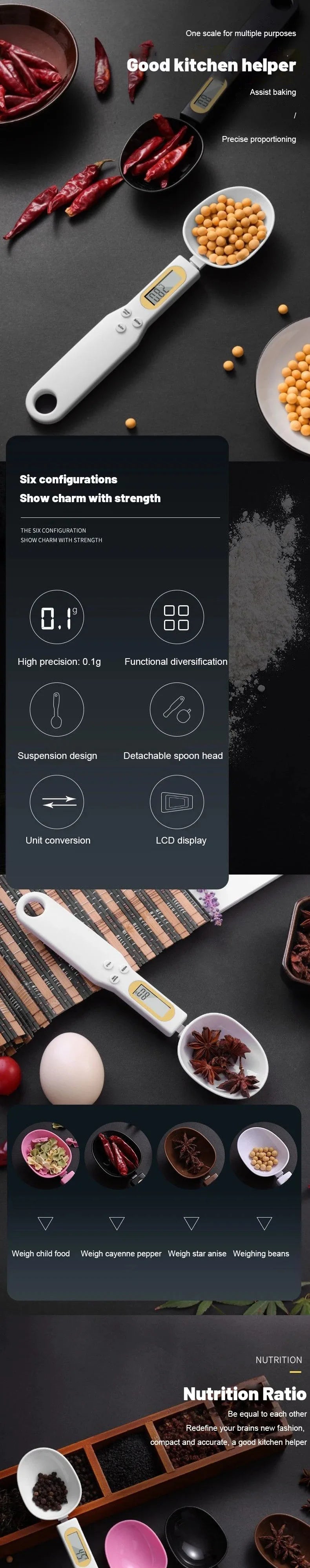 1 LCD digital adjustable weighing spoon, kitchen electronic measuring spoon Baking Scale, super factory OEM, reliable quality.