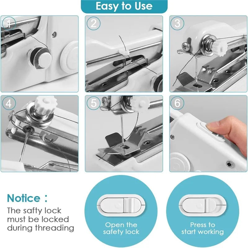Mini Sewing Machine Hand Portable Manual Handheld Cordless Electric Sewing Machine Kit Quick Repair DIY Clothes Supplies Tools