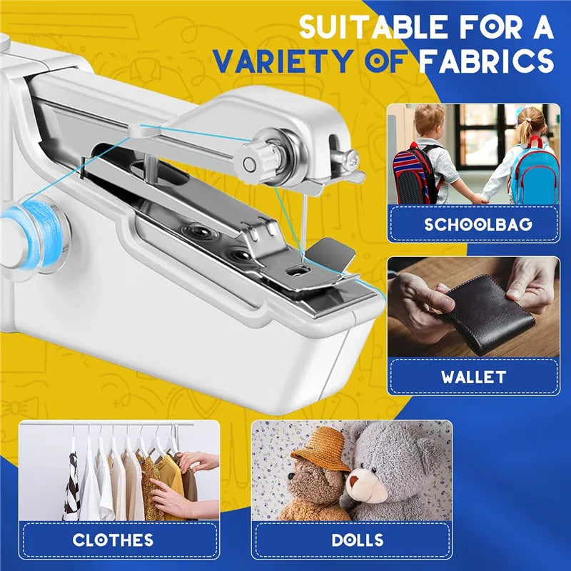 Mini Sewing Machine Hand Portable Manual Handheld Cordless Electric Sewing Machine Kit Quick Repair DIY Clothes Supplies Tools