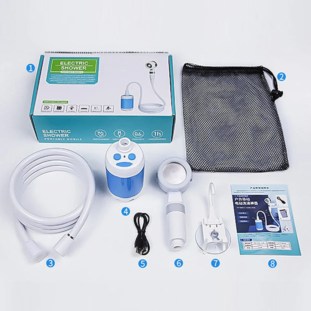 Portable Camping Shower Outdoor Shower Sprayer Rechargeable Electric Shower Pump for Camping Car Washing Gardening Pet Cleaning