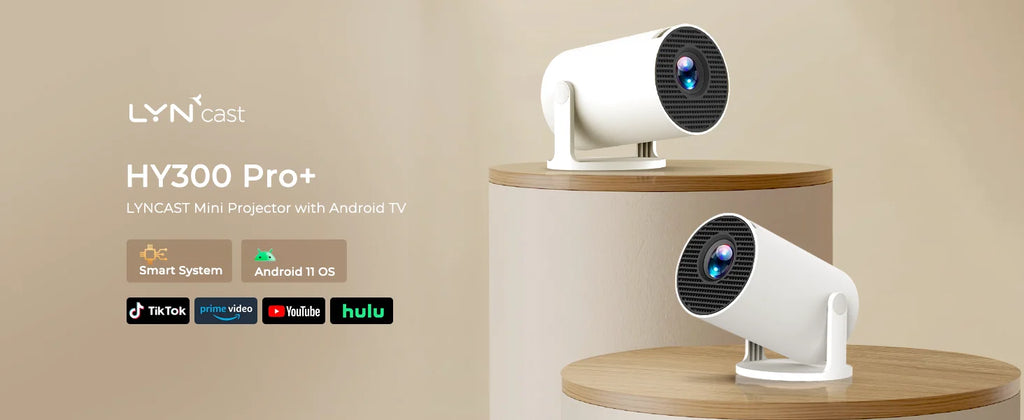 LynCast Projector HY300 Pro+ 4K Android 11 Dual Wifi6 300ANSI Allwinner H713 BT5.4 720P Native Outdoor Video Home Theater Cinema