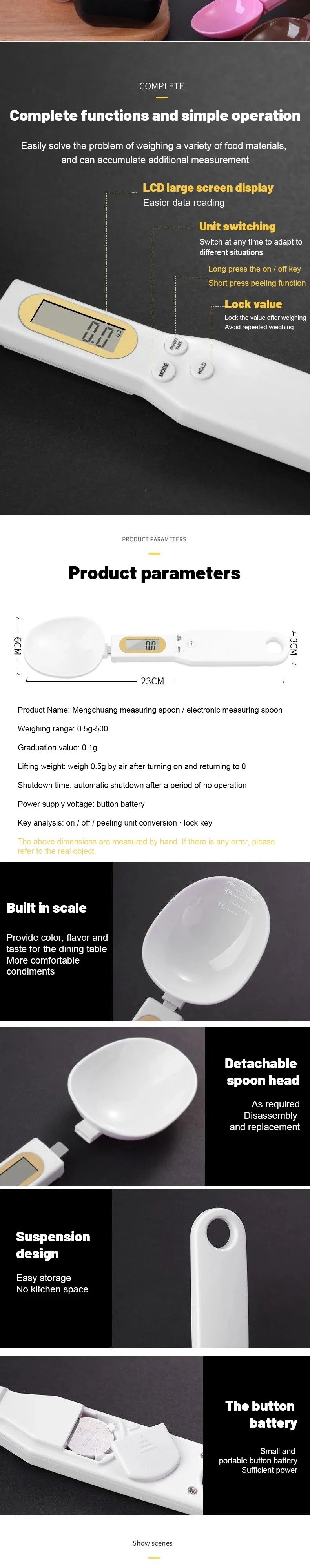1 LCD digital adjustable weighing spoon, kitchen electronic measuring spoon Baking Scale, super factory OEM, reliable quality.